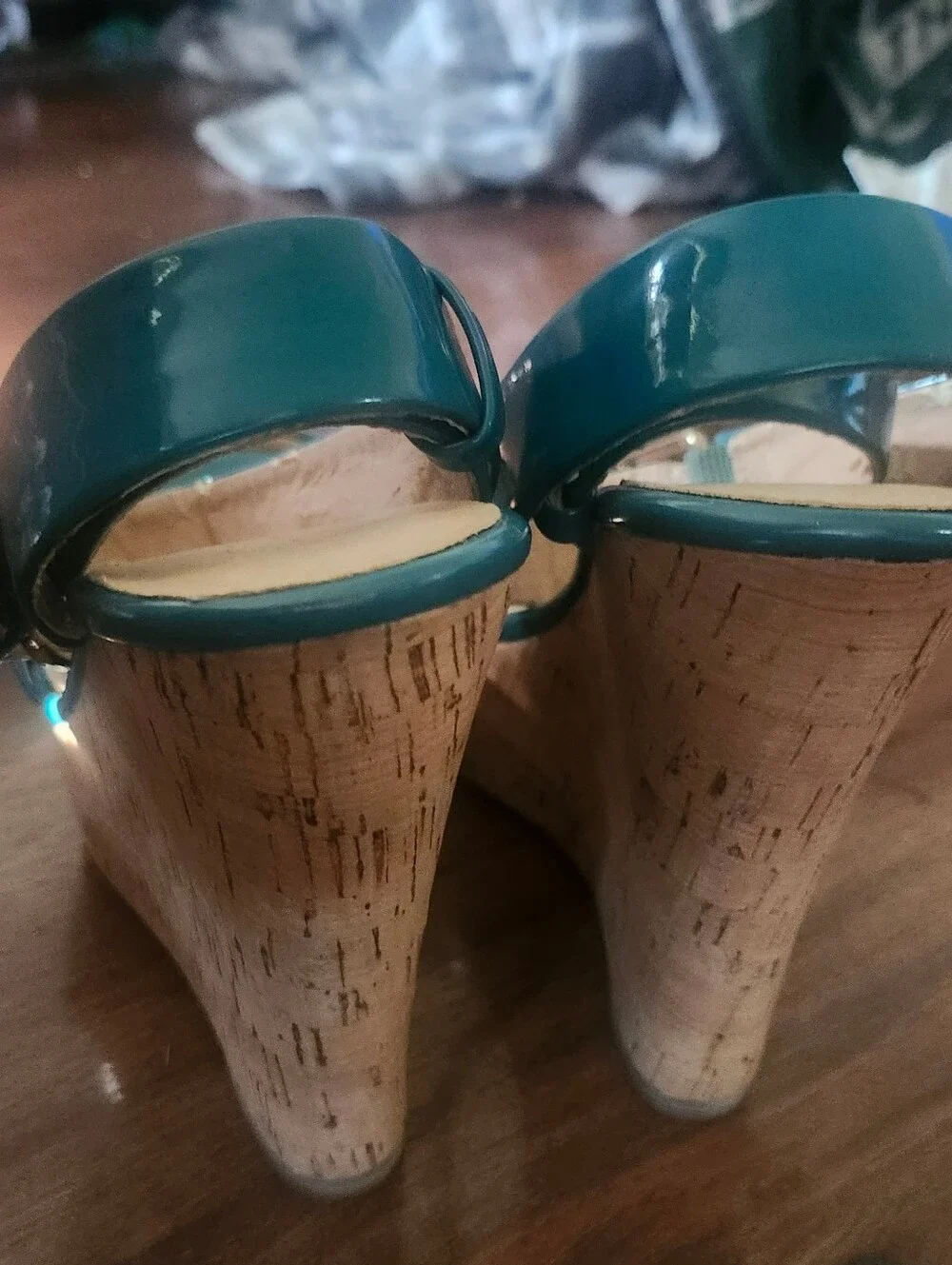 Aldo Teal Open-Toe Ankle Strap Sandals W/ Cork Wedge